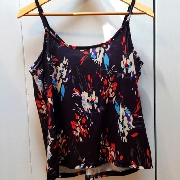 Navy Blue floral Multi color Spaghetti Strap Cami Tank top Sz.Large - Picture 2 of 4